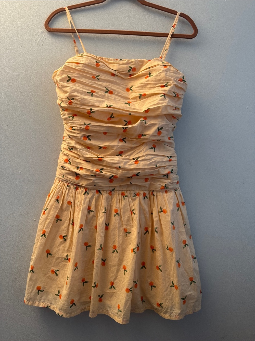 Peach Print Ruched Mini Dress size Medium